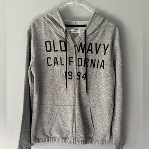 Old Navy XS Gray Zip Up Jacket. Black logo. Full zip   Soft and stretchy.
